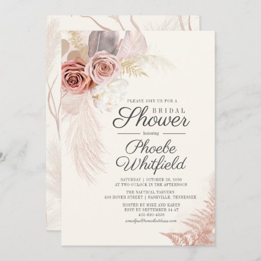 Brautparty Pampas Grass Terracotta Einladung (Vorne/Hinten)