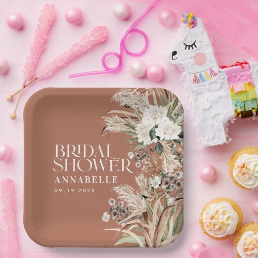 Brautparty Pampas Moderne Terracotta Pappteller (Party)