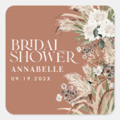 Brautparty Pampas Moderne Terracotta Quadratischer Aufkleber (Vorderseite)