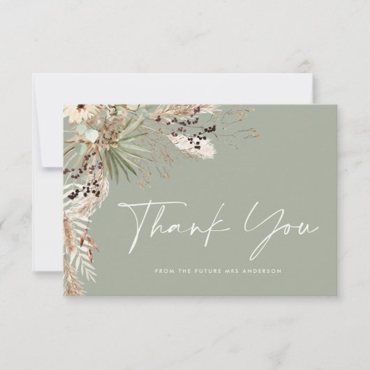 Brautparty pampas moderne Weise grün danke Einladung (Vorderseite)