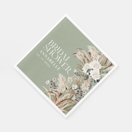 Brautparty Pampas Modernes, elegantes Weiß Serviette (Ecke)