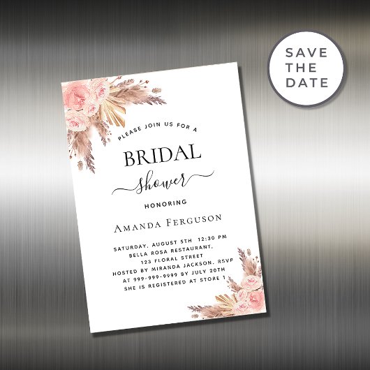 Brautparty Pampas Rose boho Einladungsmagnet Magnetkarte