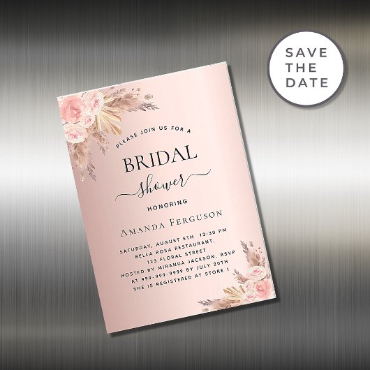 Brautparty Pampas Rose boho Einladungsmagnet Magnetkarte