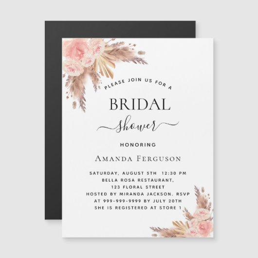 Brautparty Pampas Rose boho Einladungsmagnet Magnetkarte (Vorne/Hinten)