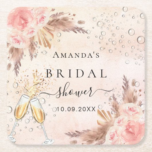 Brautparty Pampas Rose Goldblase Rechteckiger Pappuntersetzer (Vorderseite)