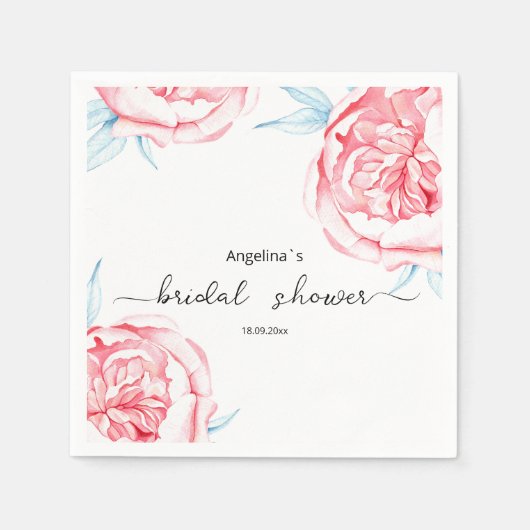 Brautparty Paper Napkin Peonies Serviette (Vorderseite)