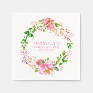 Brautparty-Papier mit rosa Wasserfarben-Blumen ind Serviette
