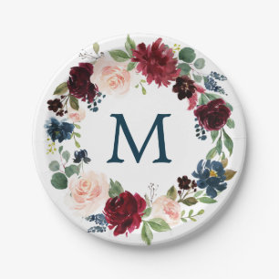 Brautparty-Papierdruckpapier für Burgundy Navy Pappteller