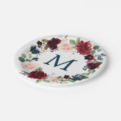 Brautparty-Papierdruckpapier für Burgundy Navy Pappteller (Schrägansicht)
