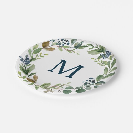Brautparty-Papierplatte für Rustikal-Grünpflanzen Pappteller (Schrägansicht)