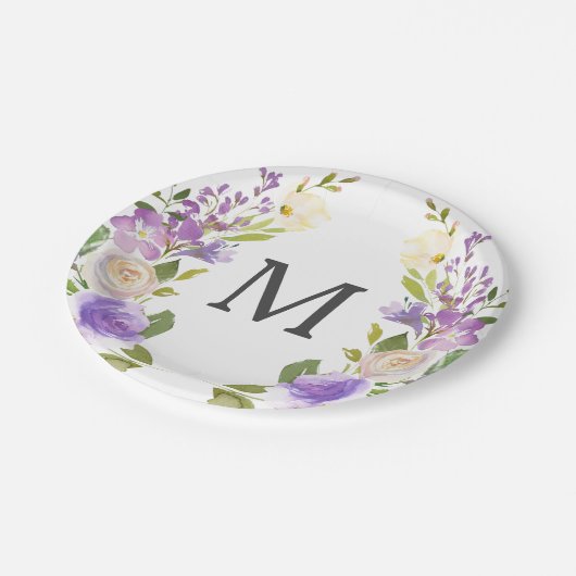 Brautparty-Papiertafel für Lavendelfloral Pappteller (Schrägansicht)