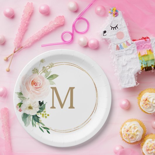 Brautparty-Papiertafel für Rost-Flor-Monogramm Pappteller (Party)