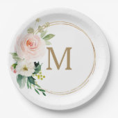 Brautparty-Papiertafel für Rost-Flor-Monogramm Pappteller (Vorderseite)