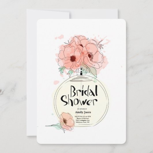 Brautparty Parfüm Flasche mit Blume Einladung (Vorderseite)