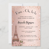 Brautparty Paris Eiffel Turm Rose Gold Einladung (Vorderseite)