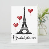 Brautparty Paris, Eiffelturm, Rote Balloons Einladung (Stehend Vorderseite)