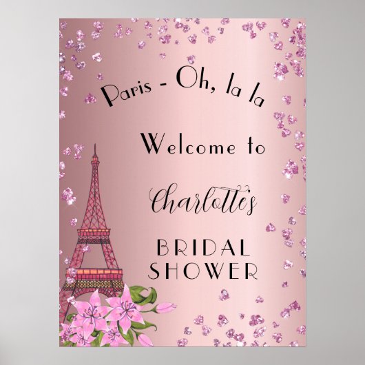 Brautparty Paris Rosa Eiffelturm Empfang Poster (Vorne)