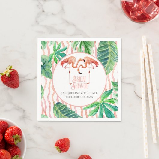 Brautparty Party Aquarell Rosa Flamingo Leaf Serviette (Beispiel)