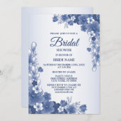Brautparty Party Blumenblauer Grau Rustikal Einladung (Vorne/Hinten)