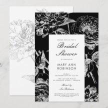 Brautparty Party Einfach Floral Silber Schwarz