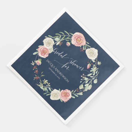 Brautparty Party Navy Blush ElfenbeinRose Kranz Serviette (Ecke)