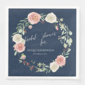Brautparty Party Navy Blush ElfenbeinRose Kranz Serviette (Vorderseite)