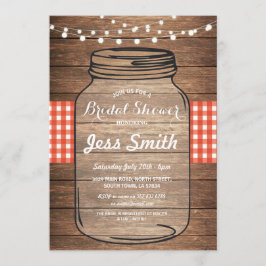 Brautparty Party Red Gingham Jar Wood Invite Einladung