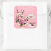 Brautparty Party Rosa Blumenkohl Teapot Quadratischer Aufkleber (Tasche)