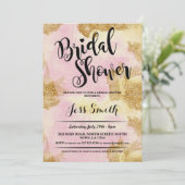 Brautparty Party Rosa Glitzer Goldener Garten Einladung (Stehend Vorderseite)