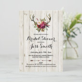 Brautparty Party Rustic Antler Floral Einladung (Stehend Vorderseite)