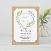 Brautparty Party Rustic Burlap Blätter laden Einladung (Stehend Vorderseite)