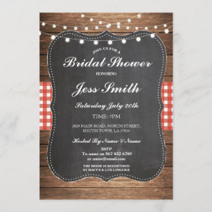 Brautparty-Party-rustikale Leinwand-rotes Holz Einladung