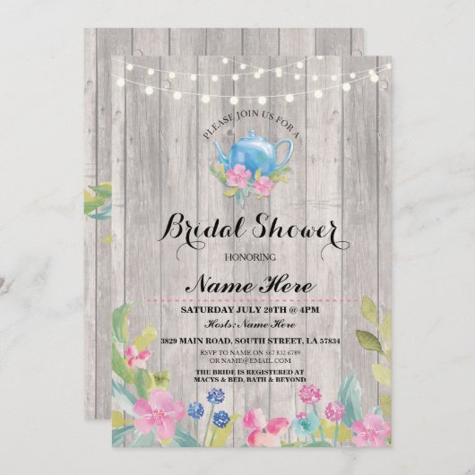 Brautparty Party Rustikales Teeplantage Einladung (Vorne/Hinten)