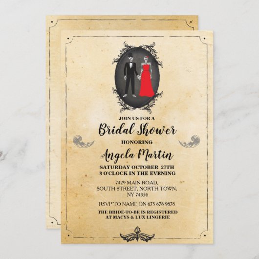 Brautparty Party Skull Skelette Halloween Got Einladung (Vorne/Hinten)