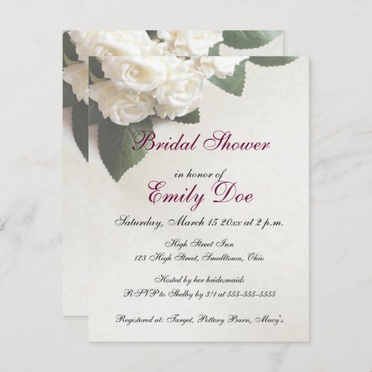 Brautparty passt die Einladung von Weißrosen an (Vorne/Hinten)