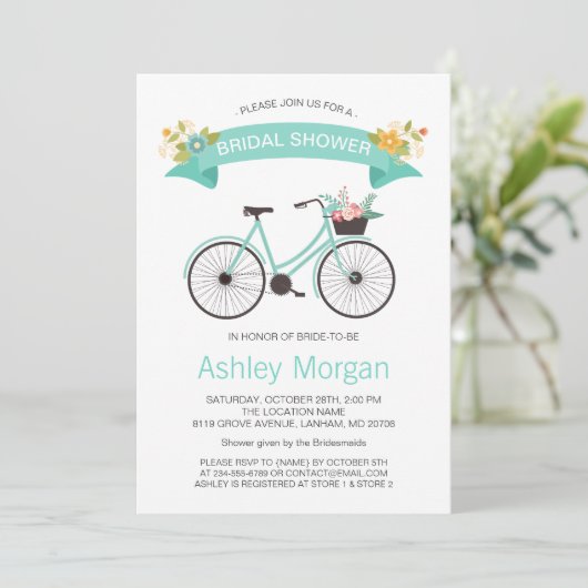 Brautparty Pastel Mint Floral Einladung (Stehend Vorderseite)