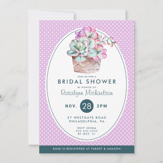 Brautparty | Pastel Watercolor Cactus Einladung (Vorderseite)