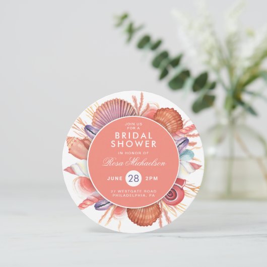 Brautparty | Pastell Watercolor Seashells Einladung (Stehend Vorderseite)