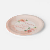 Brautparty Peach Blush Wasserfarbe Blumenchic Pappteller (Schrägansicht)