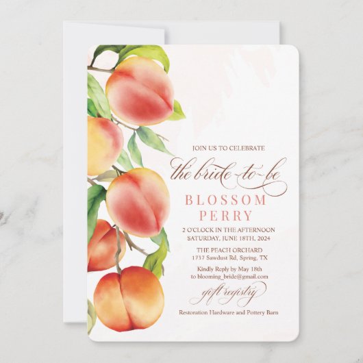 Brautparty Peach Wassercolor Einladung (Vorderseite)
