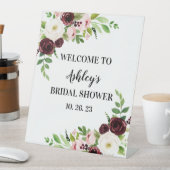 Brautparty Pedestal Sign Maroon Burgundy Blume Sockelschild (In Situ)