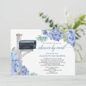 Brautparty per Post blau blauen Blütengrün Einladung (Stehend Vorderseite)