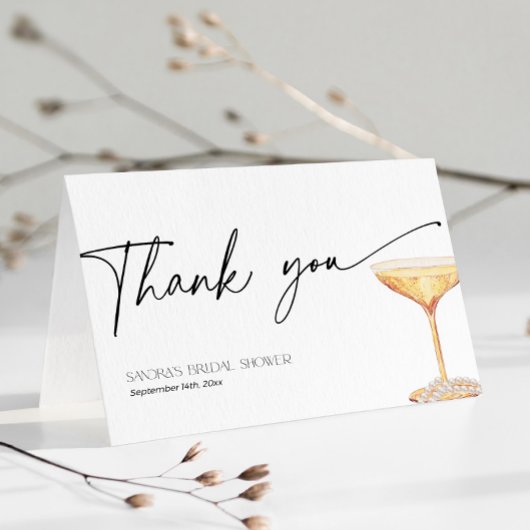 Brautparty Perlen und Prosecco Dankeskarte