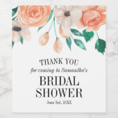 Brautparty Personalisiert Peach Floral Weinetikett (Einzelnes Label)