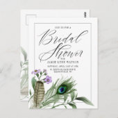 Brautparty | Pfauenfederhalter und Blume Postkarte (Vorne/Hinten)