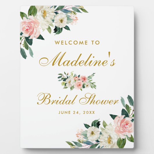 Brautparty Pink Blank Gold Flora Willkommen Fotoplatte (Vorderseite)