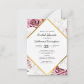 Brautparty Pink Blütengoldrahmen Mitteilungskarte (Vorderseite)