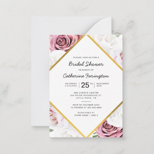 Brautparty Pink Blütengoldrahmen Mitteilungskarte (Vorderseite)