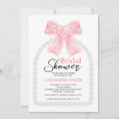 Brautparty "Pink Bow White Pearch" Einladung (Vorderseite)