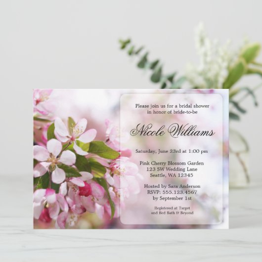 Brautparty Pink Cherry Blossom Einladung (Stehend Vorderseite)